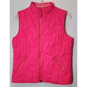 Hanna Andersson Zip Up Vest XS Hot‎ Pink Sleeveless EUC Stitched Floral Design